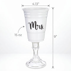 "Mrs." White Party Cup with Stand, 15oz - Fun Wedding Drinkware