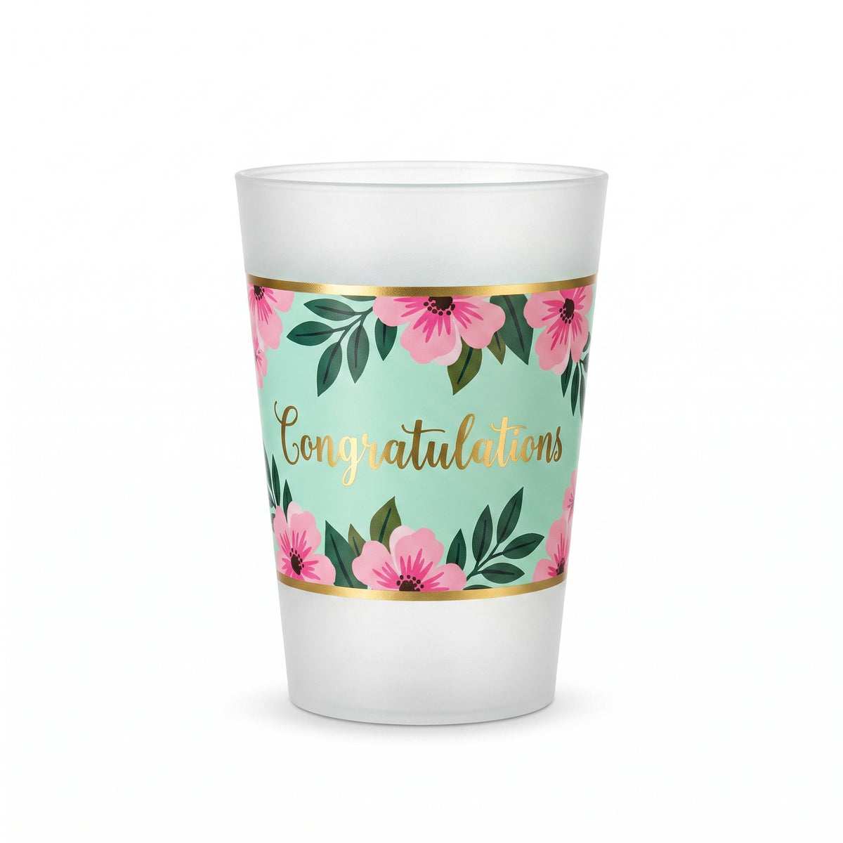 Mint to Be Floral "Congratulations" Plastic Cups - 16 oz, 25 Pack