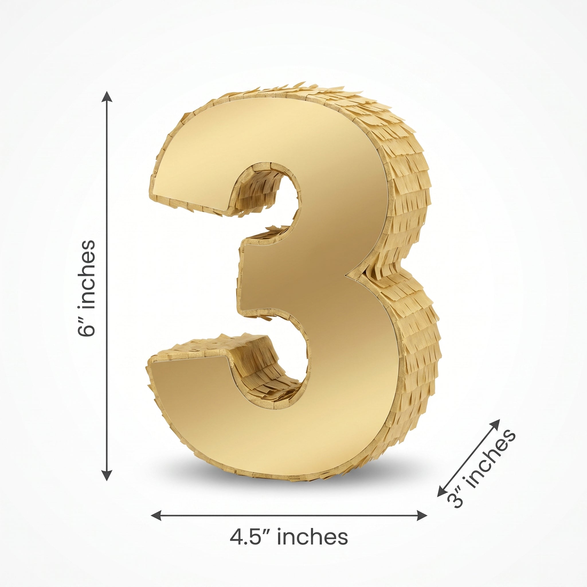 Metallic Gold Number 3 Mini Piñata Decoration, 6-Inch