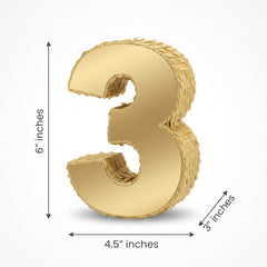 Metallic Gold Number 3 Mini Piñata Decoration, 6-Inch