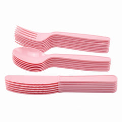 Elegant Pink Assorted Plastic Cutlery Set - 24 Pieces - 7.5 in.