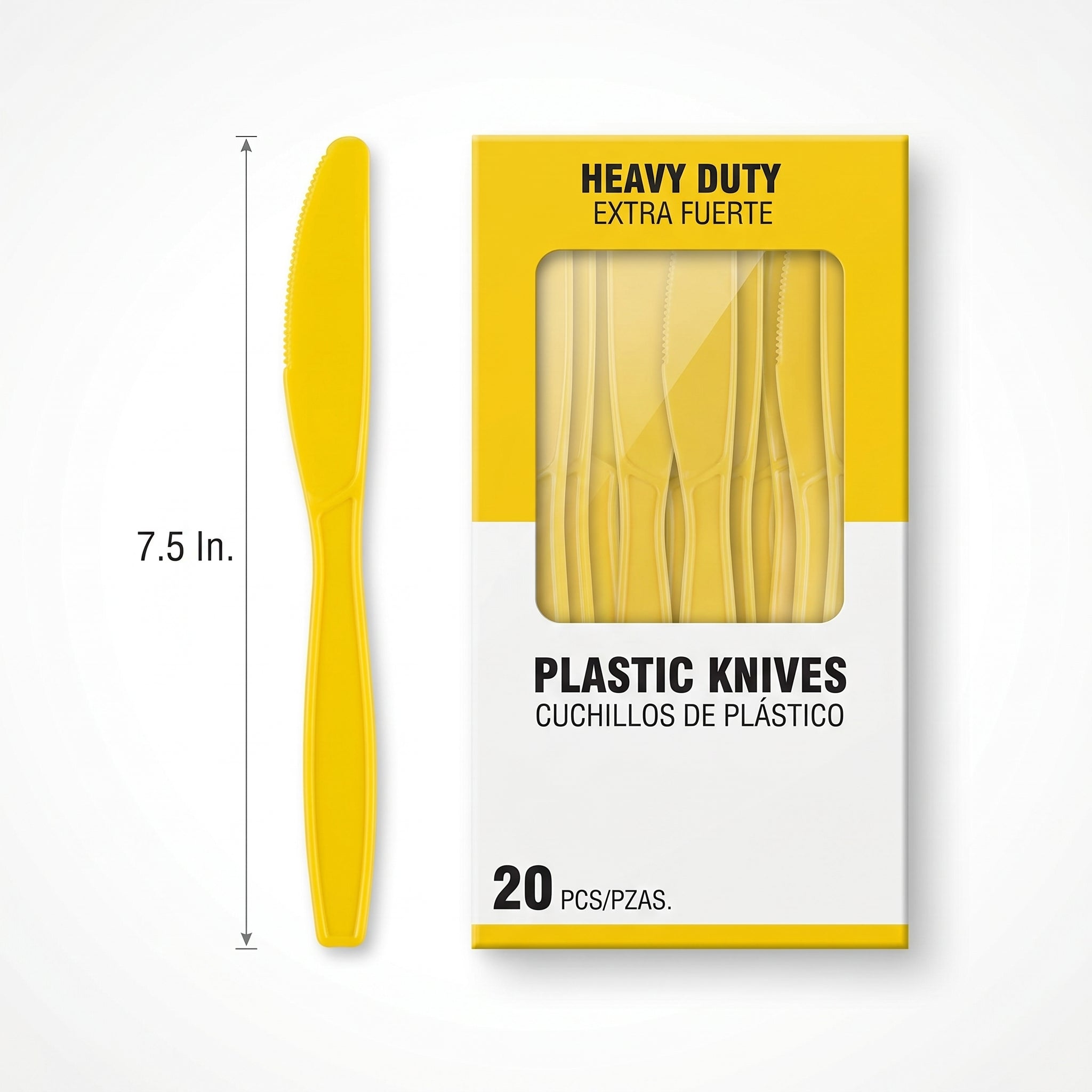 Heavy Duty Yellow Plastic Knives - 7.5 in. - 20 Pack