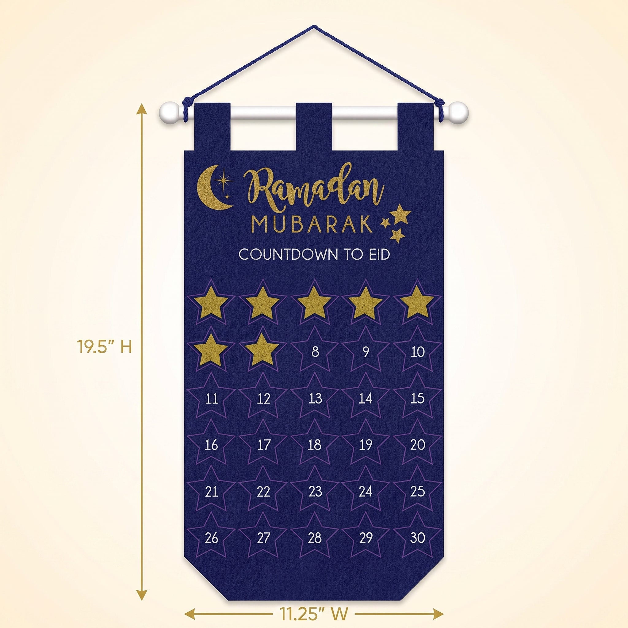 "Ramadan Mubarak" Countdown to Eid Felt Banner - Blue & Gold