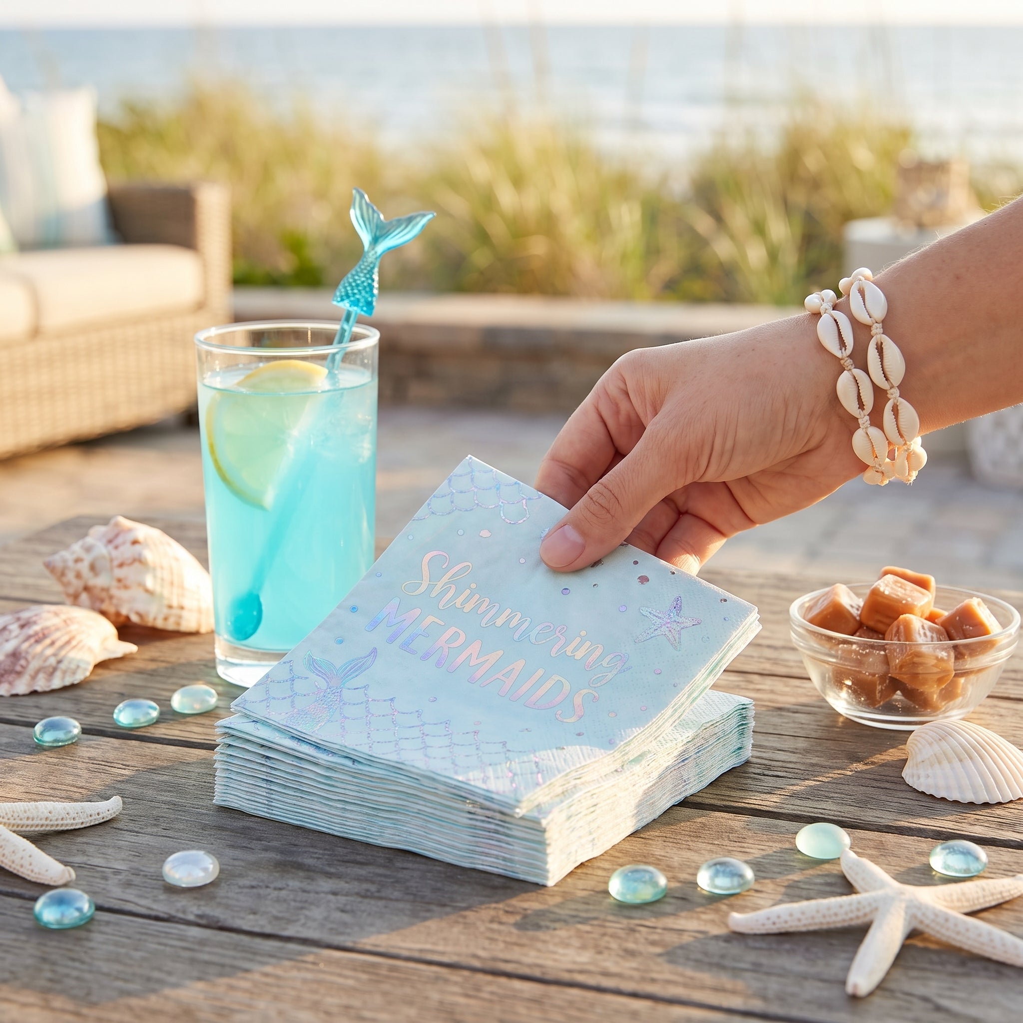 Shimmering Mermaids "Mermazing" Beverage Napkins - 16 Pack - 5 In. X 5 In.