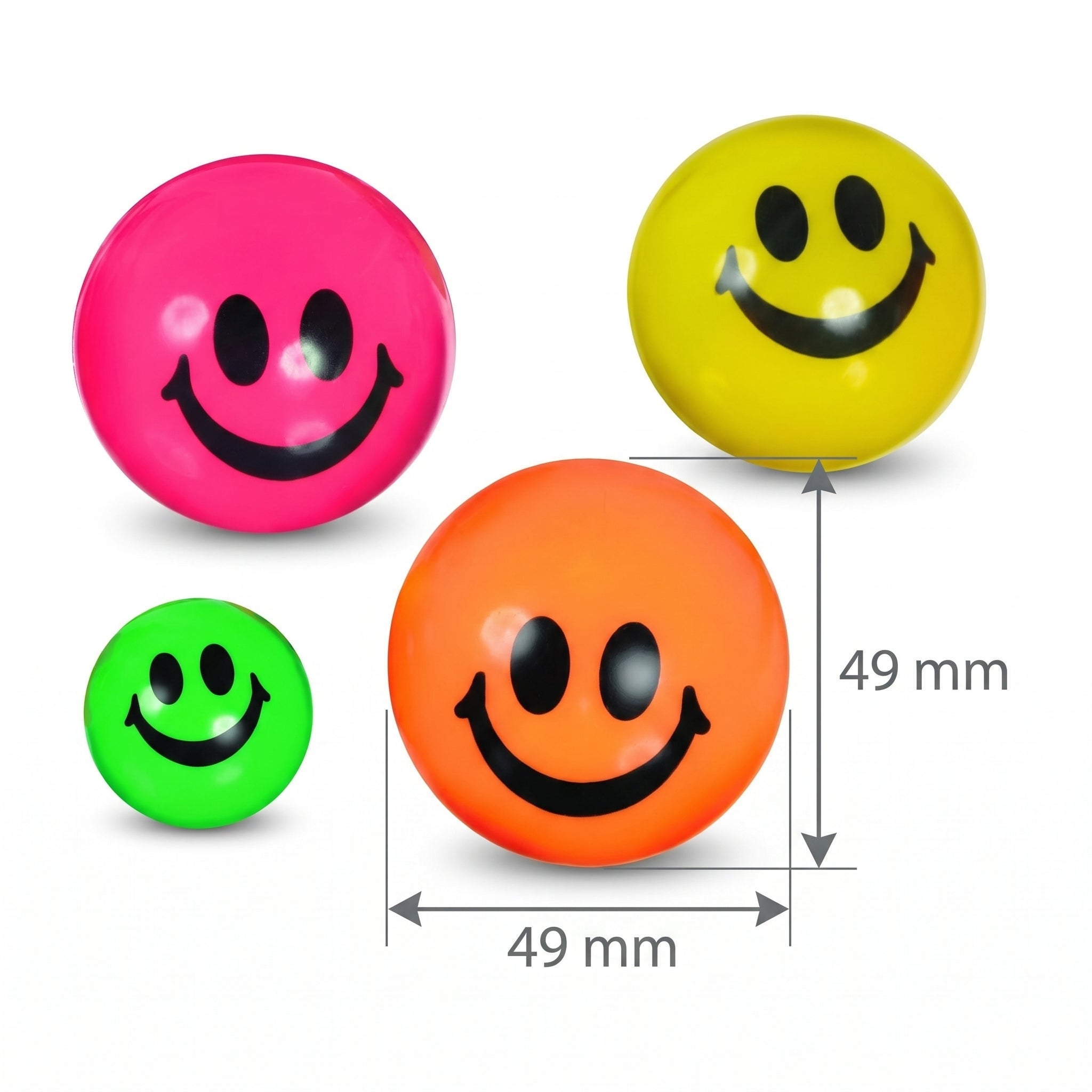 Smiley Face Bounce Balls Party Favors - 8 Pack 49 mm Neon Bouncy Balls for Kids, Goody Bag Stuffers, Classroom Prizes, Retro Stress Relief Desk Toys