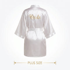 Elegant Plus Size "Bride" Satin Robe with Gold Accents