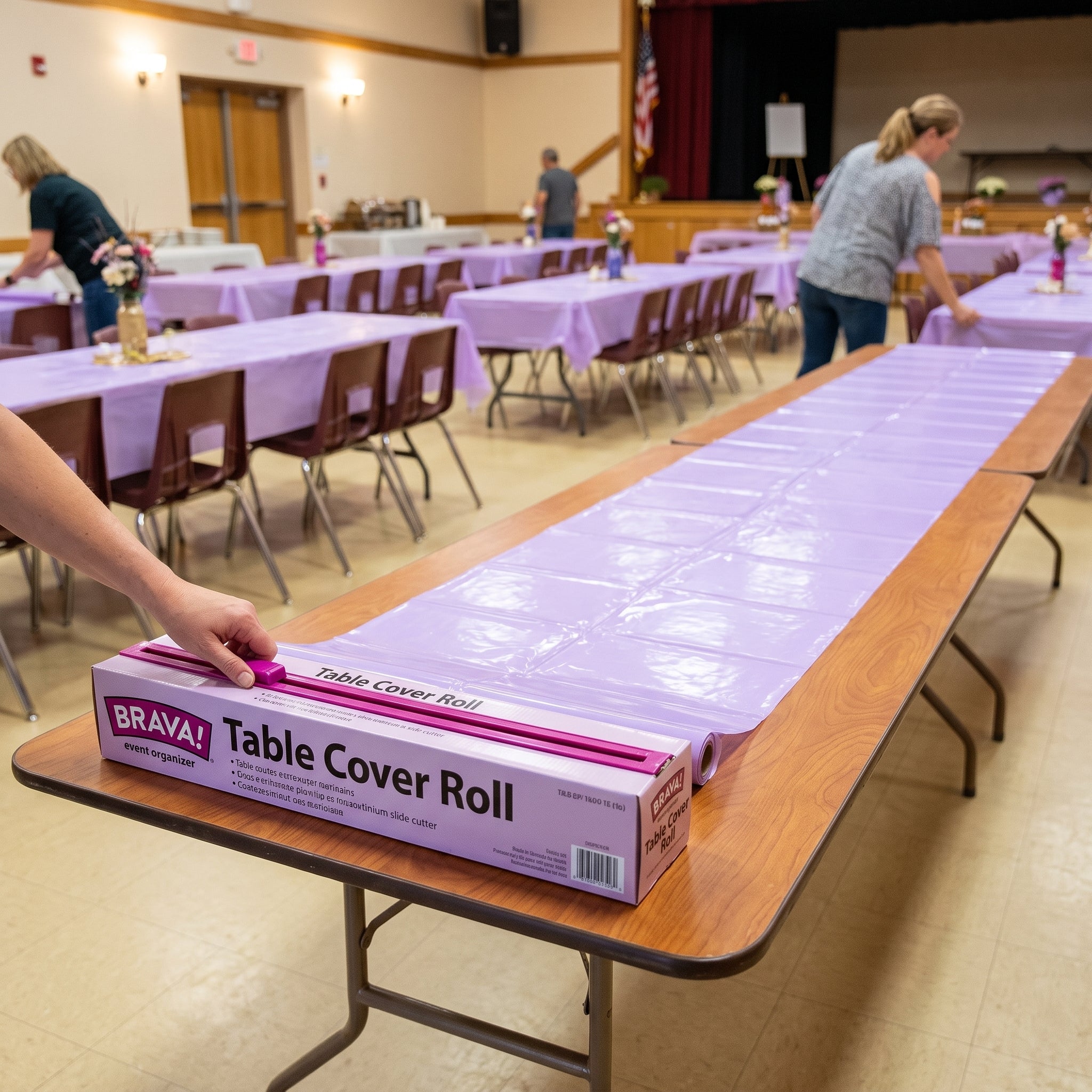 Lavender Plastic Table Cover Roll with Built-In Slide Cutter, 54x126 ft