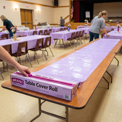 Lavender Plastic Table Cover Roll with Built-In Slide Cutter, 54x126 ft