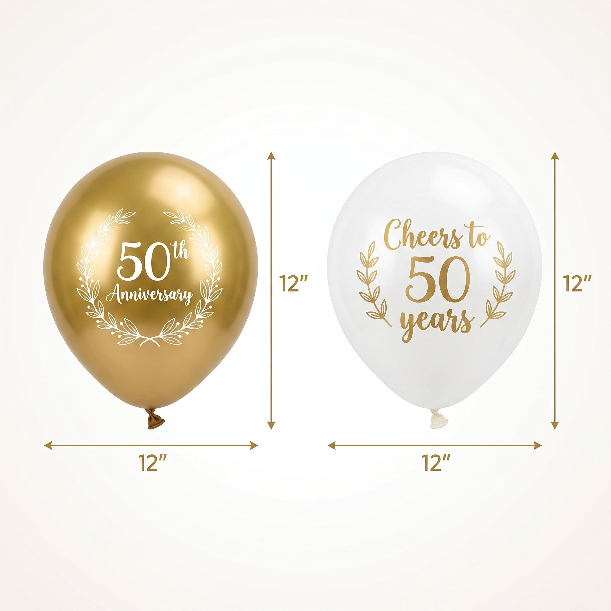 Elegant 50th Anniversary Latex Balloons, White & Gold, 12-Inch, 15-Pack