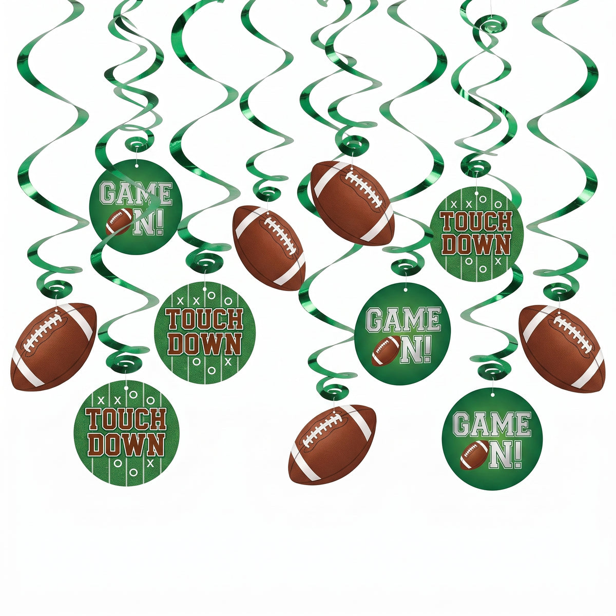 Football "Touchdown" Spiral Hanging Decorations - 12 Pack