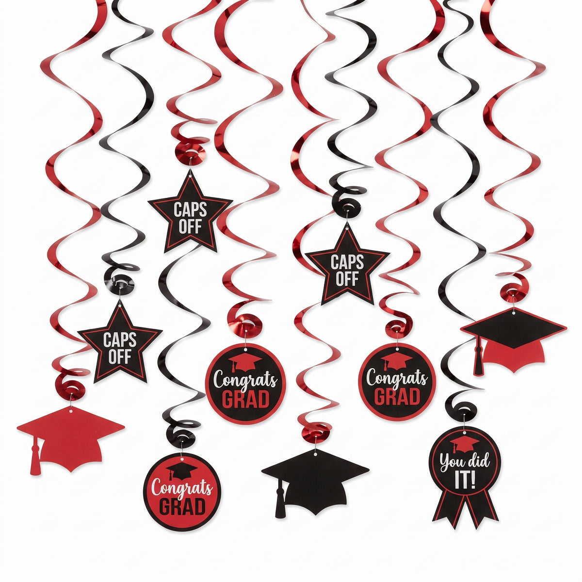Red Graduation Swirl Decorations - 12 Pack