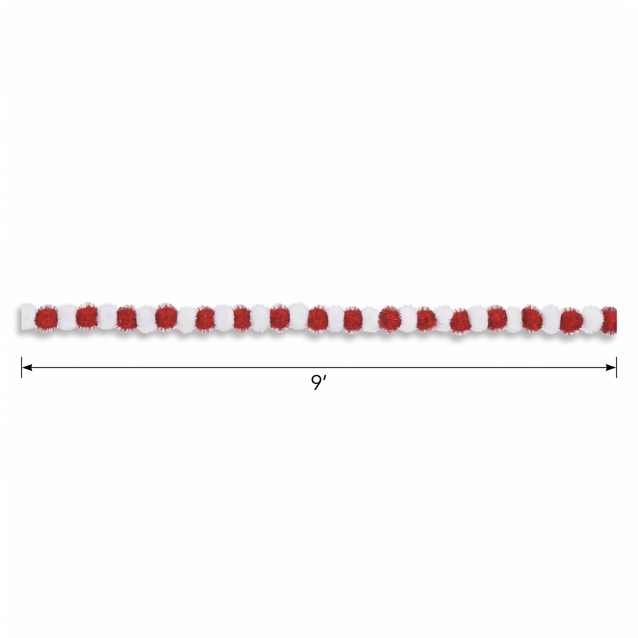 Festive Red & White Pom Pom Tinsel Garland - 9 ft