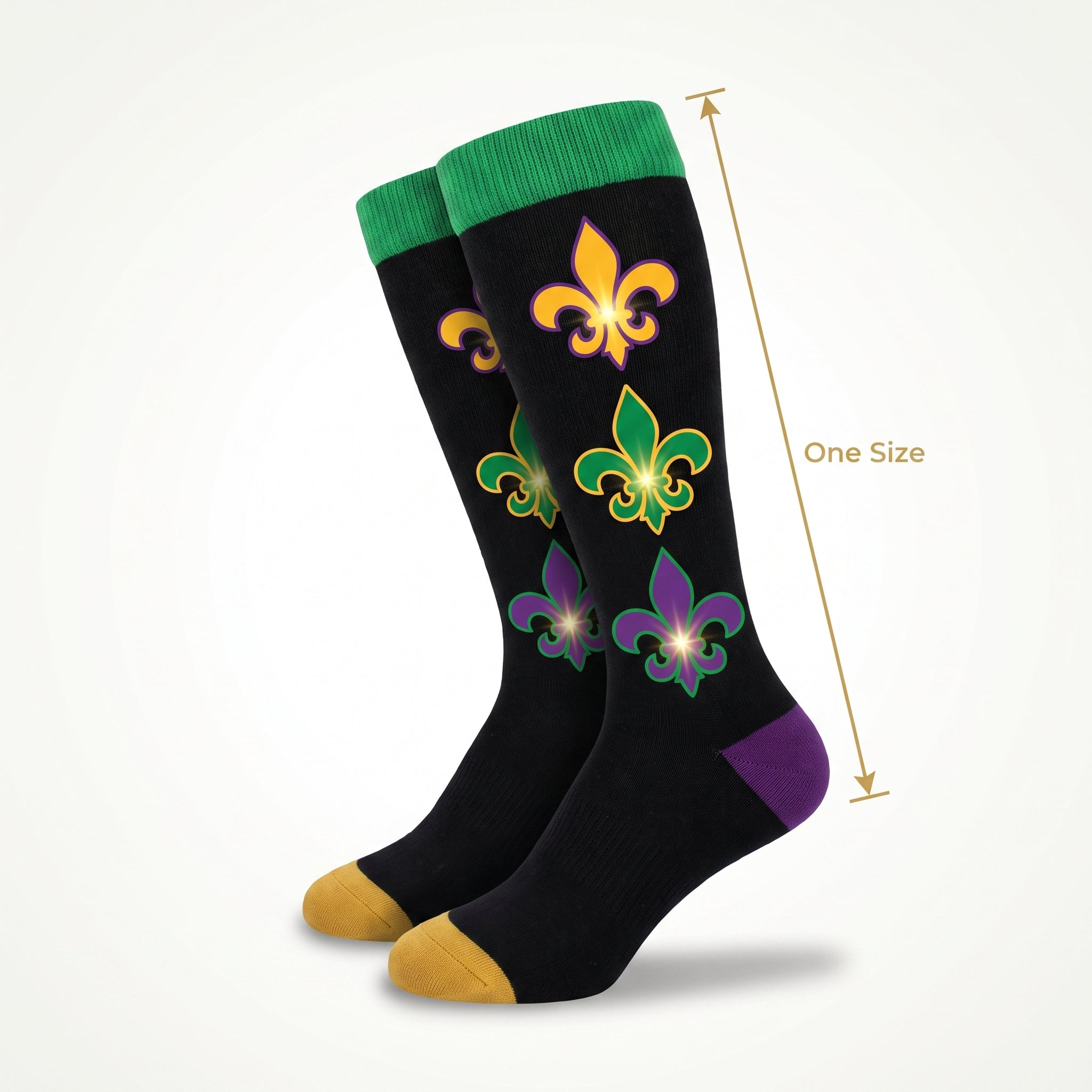 Mardi Gras Knee-High Socks - Fleur-de-Lis Design
