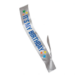 "It's My Birthday" Satin Sash - Silver & Blue