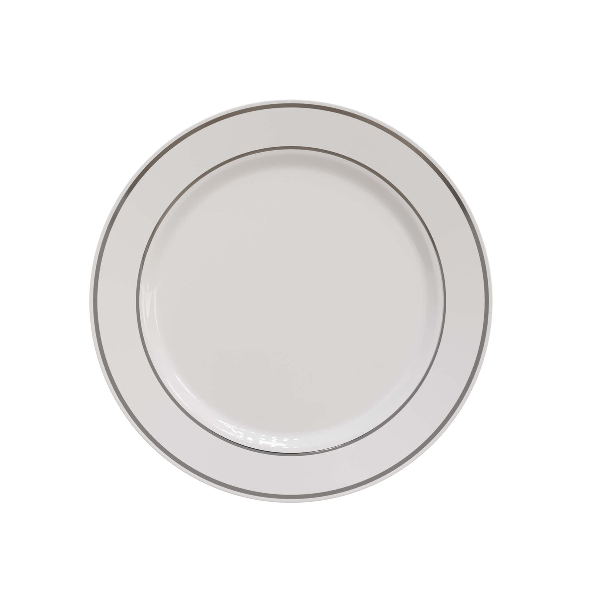 9 In. White/ Silver Line Design Plates | 10 Count