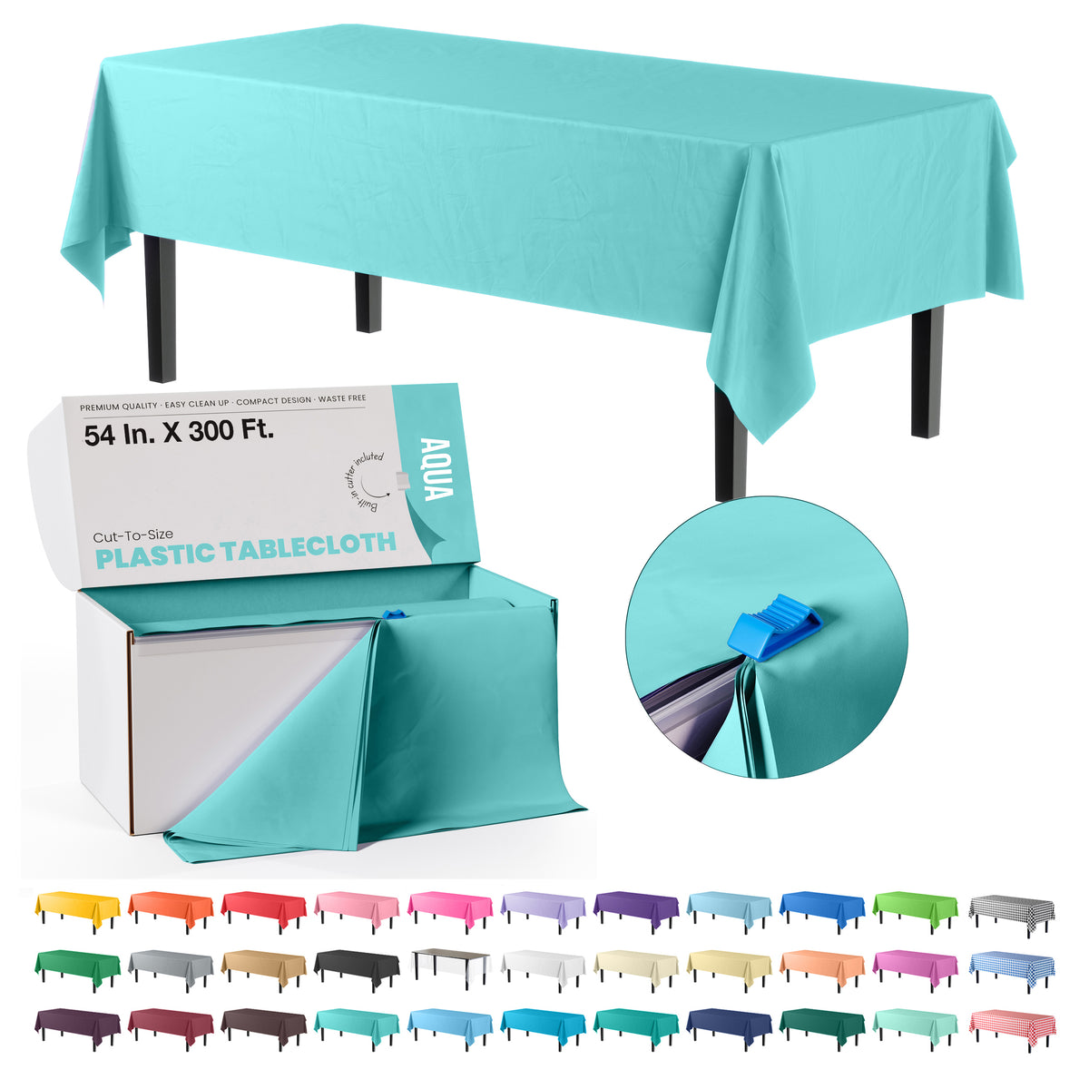 54 in. x 300 Ft. Cut To Size Table Roll | Aqua