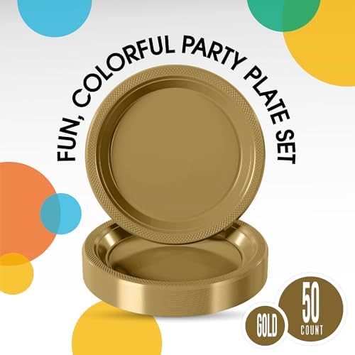 7 in. Gold Plastic Plates | 50 Count