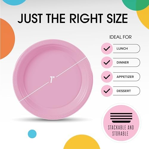 7 in. Pink Plastic Plates | 50 Count