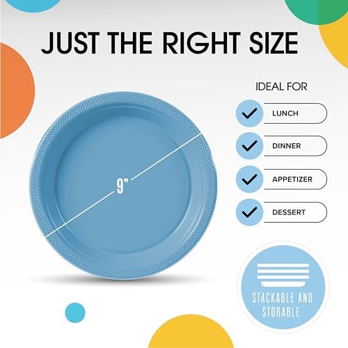 9 in. Light Blue Plastic Plates | 50 Count