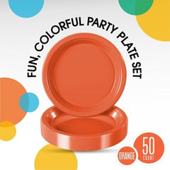 9 in. Orange Plastic Plates | 50 Count