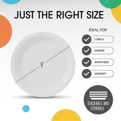 9 in. White Plastic Plates | 50 Count