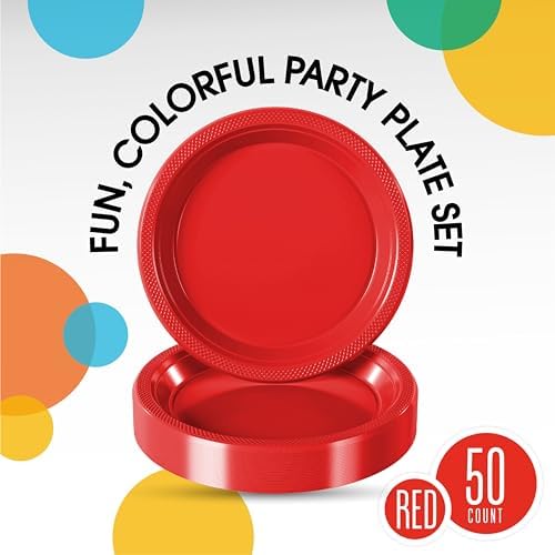7 in. Red Plastic Plates | 50 Count