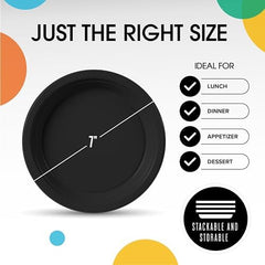 7 in. Black Plastic Plates | 50 Count