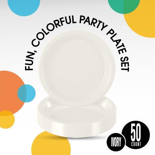 7 in. Ivory Plastic Plates | 50 Count