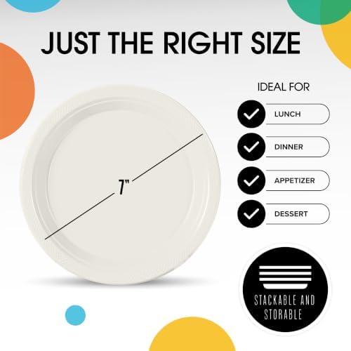 7 in. Ivory Plastic Plates | 50 Count