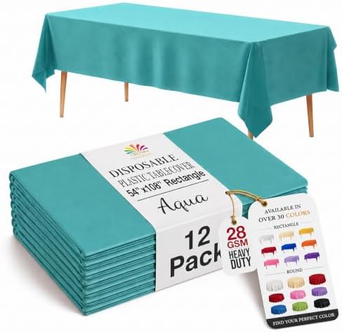 Aqua Blue Plastic Table Covers | 12 Pack | 54 in. x 108 in.