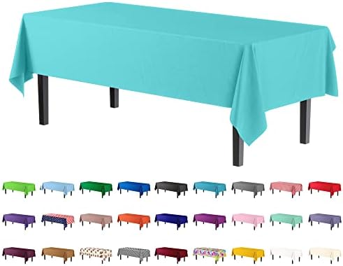 Aqua Blue Plastic Table Covers | 12 Pack | 54 in. x 108 in.