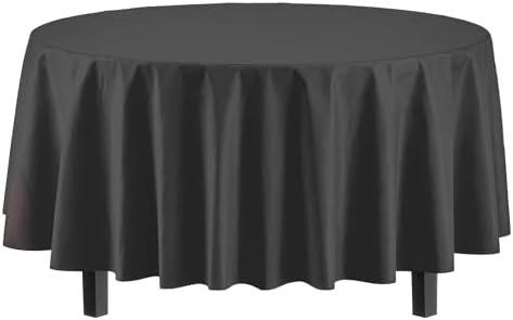 Black Round Plastic Table Covers | 12 Pack | 84 in.