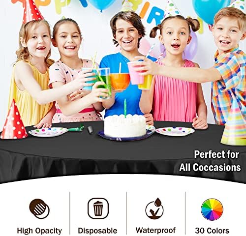 Black Round Plastic Table Covers | 12 Pack | 84 in.