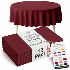 Round Burgundy Plastic Table Covers | 12 Pack | 84 in.