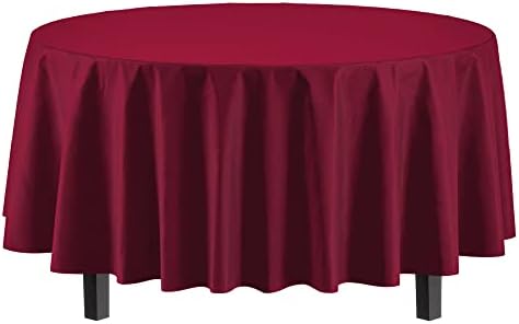 Round Burgundy Plastic Table Covers | 12 Pack | 84 in.
