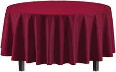 Round Burgundy Plastic Table Covers | 12 Pack | 84 in.
