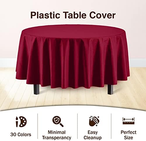Round Burgundy Plastic Table Covers | 12 Pack | 84 in.