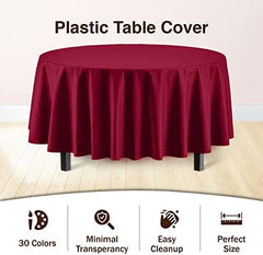 Round Burgundy Plastic Table Covers | 12 Pack | 84 in.