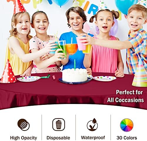 Round Burgundy Plastic Table Covers | 12 Pack | 84 in.
