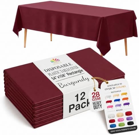 Burgundy Plastic Table Covers | 12 Pack | 54 in. x 108 in.