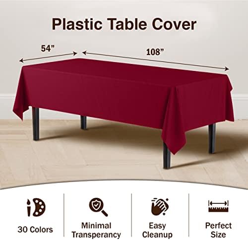 Burgundy Plastic Table Covers | 12 Pack | 54 in. x 108 in.