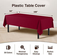 Burgundy Plastic Table Covers | 12 Pack | 54 in. x 108 in.