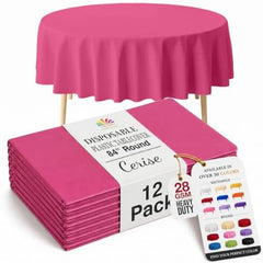 Cerise Round Plastic Table Covers | 12 Pack | 84 in.