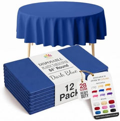 Dark Blue Round Plastic Table Covers | 12 Pack | 84 in.