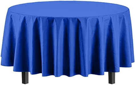 Dark Blue Round Plastic Table Covers | 12 Pack | 84 in.