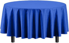 Dark Blue Round Plastic Table Covers | 12 Pack | 84 in.
