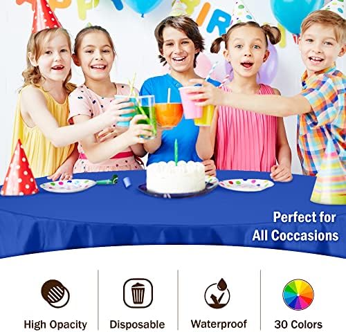 Dark Blue Round Plastic Table Covers | 12 Pack | 84 in.