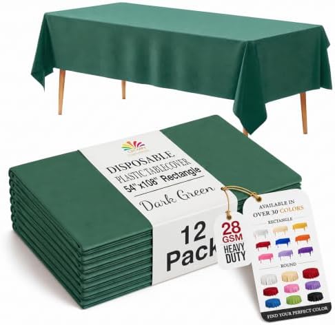 Dark Green Plastic Table Covers | 12 Pack | 54 in. x 108 in.