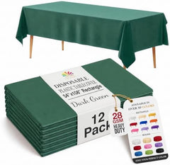 Dark Green Plastic Table Covers | 12 Pack | 54 in. x 108 in.