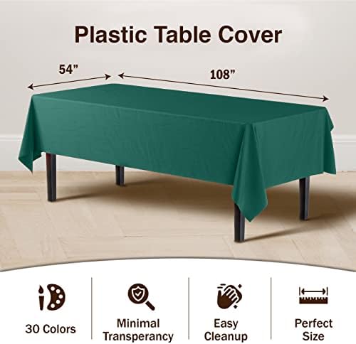 Dark Green Plastic Table Covers | 12 Pack | 54 in. x 108 in.